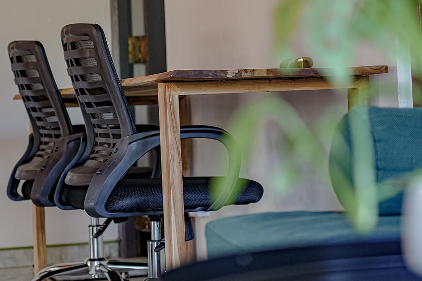 Ergonomic chairs in the coworking space in Hiriketiya Coliving