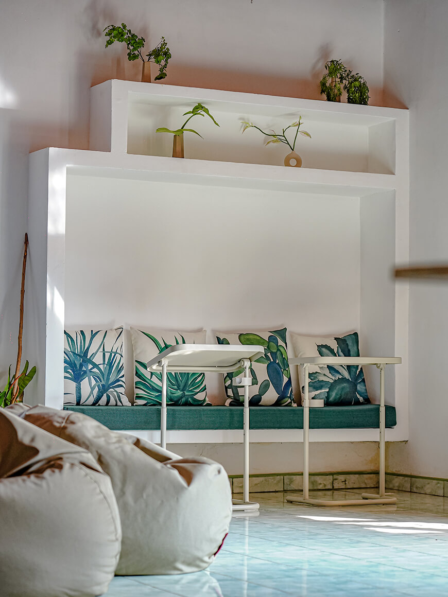 Working desk area in cement in Co-working room in Hiriketiya